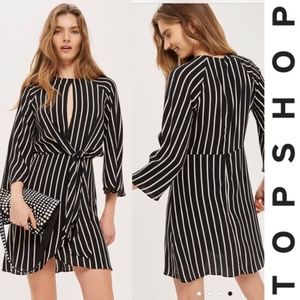 TOPSHOP Monochrome Striped Knot Front Mini Dress